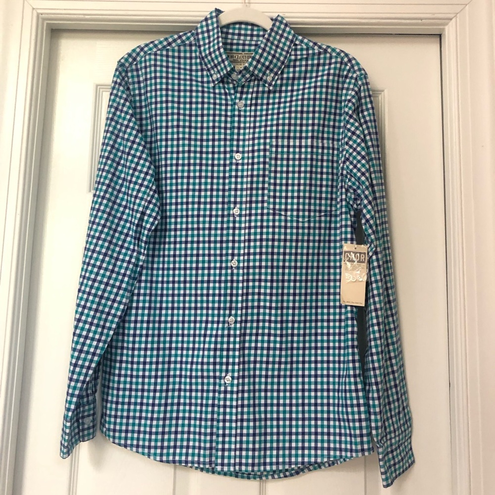 NWT Men’s Chor Slim Fit Button-Up Long Sleeve Check Plaid Pocket Shirt